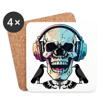 Crâne dans un casque – Vibrations musicales sombres - Dessous de verre (lot de 4) - blanc - Devant