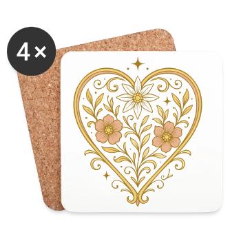 Coeur de fleurs avec edelweiss - Dessous de verre (lot de 4) - blanc - Devant