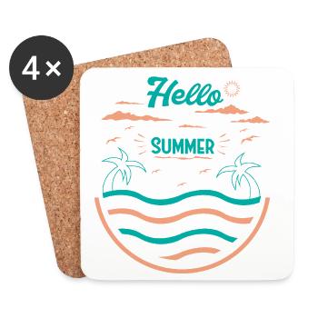 Summer Palm Tree Beach Design - Coasters (set of 4) - white - Front