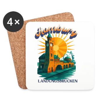 Hamburg Michel Shirt – St. Michaelis Kirche Retro  - Untersetzer (4er-Set) - Weiß - Vorne