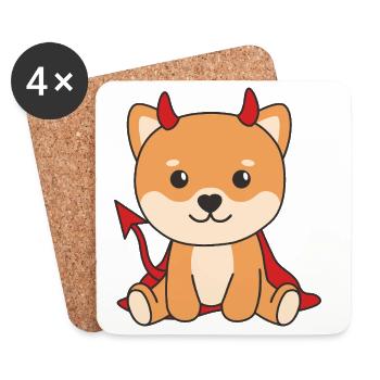 Shiba inu Joyeux costume de diable d’Halloween - Dessous de verre (lot de 4) - blanc - Devant