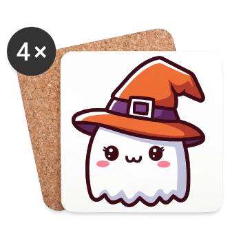 Fantôme mignon dans le chapeau de sorcière Halloween - Dessous de verre (lot de 4) - blanc - Devant