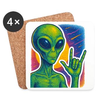 Galaktische Alien-Rock-Hand-Illustration - Untersetzer (4er-Set) - Weiß - Vorne