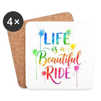 Life is a Beautiful Ride Watercolour Design - Coasters (set of 4) - white - Front