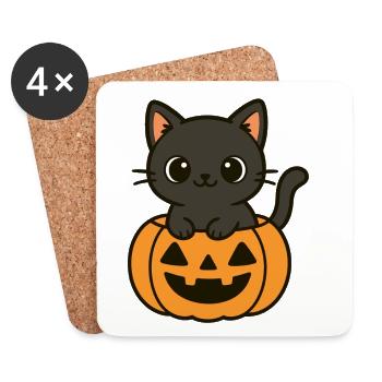 Halloween Cat Pumpkin Black Cat Cute - Coasters (set of 4) - white - Front
