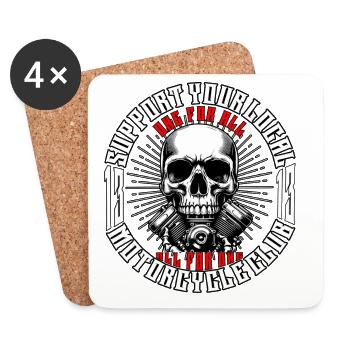 Biker Chopper Motorcyclist Skull with Motor - Coasters (set of 4) - white - Front