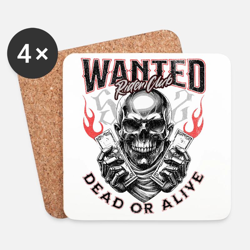 Wanted Biker Skull Dead or Alive Motorrad Chopper - Untersetzer (4er-Set) - Weiß
