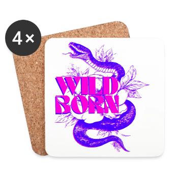 Wild Born Neon Snake with Bold Text - Coasters (set of 4) - white - Front