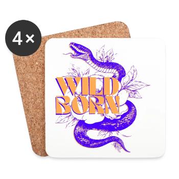 Wild geborene Schlange und Blatt Illustration - Untersetzer (4er-Set) - Weiß - Vorne
