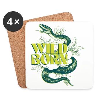 Wild geborene Schlange und Blatt Design - Untersetzer (4er-Set) - Weiß - Vorne