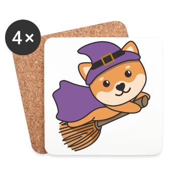 Shiba Inu Halloween Sorcière Enfants Costume de Sorcière - Dessous de verre (lot de 4) - blanc - Devant