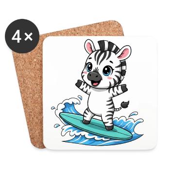 mignon zèbre surfeur dessin animé surf été - Dessous de verre (lot de 4) - blanc - Devant