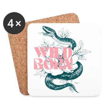 Serpent né à l’état sauvage et motif de feuille - Dessous de verre (lot de 4) - blanc - Devant