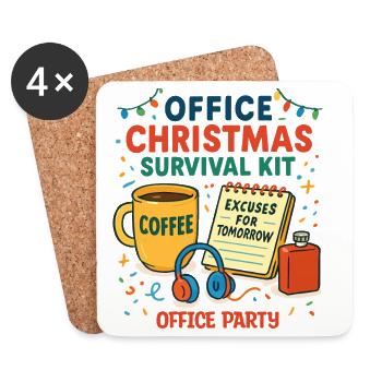 Büro-Weihnachtsfeier-Überlebenskit - Untersetzer (4er-Set) - Weiß - Vorne