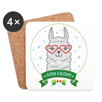 Weihnachts-Lama mit Herzbrille Merry Christmas - Untersetzer (4er-Set) - Weiß - Vorne