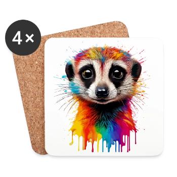 Farbiger Erdmännchen-Portraitdruck - Untersetzer (4er-Set) - Weiß - Vorne