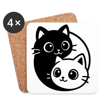 Ying Yang Cat Portrait - Coasters (set of 4) - white - Front
