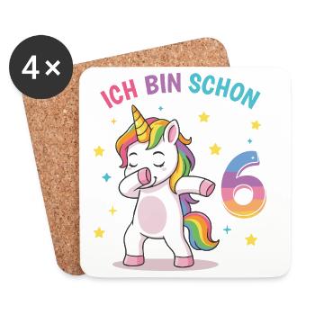 Children's Birthday 6, Dancing Funny Unicorn - Coasters (set of 4) - white - Front