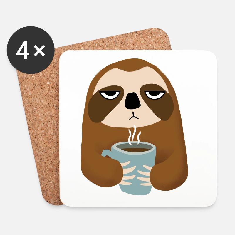 Faultier mit Kaffeebecher - Untersetzer (4er-Set) - Weiß