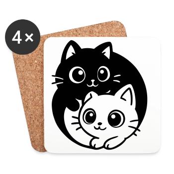 Ying Yang Kawaii Chats Icône - Dessous de verre (lot de 4) - blanc - Devant