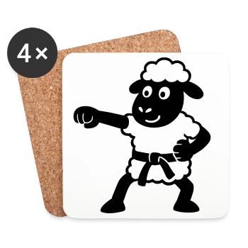 Karate Schaf - Untersetzer (4er-Set) - Weiß - Vorne