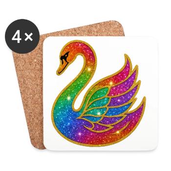 Regenbogen Glitzer Schwan Mutter - Untersetzer (4er-Set) - Weiß - Vorne