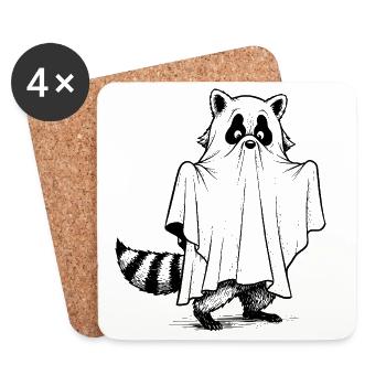 raton laveur en illustration de costume de fantôme - Dessous de verre (lot de 4) - blanc - Devant