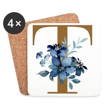 Fleur Bleue Monogramme T - Dessous de verre (lot de 4) - blanc - Devant