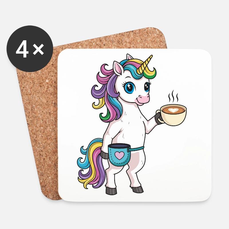 Einhorn mit Kaffee und Chalkbag - Untersetzer (4er-Set) - Weiß