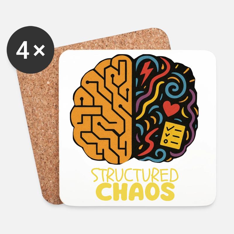 Strukturiertes Chaos - AuDHD - Untersetzer (4er-Set) - Weiß