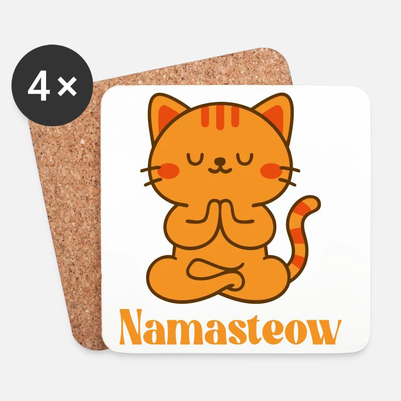 Namasteow - Zen Katze Vibes - Untersetzer (4er-Set) - Weiß