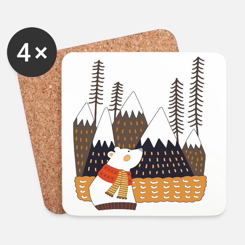 Winterwald mit Eisbär - Untersetzer (4er-Set) - Weiß
