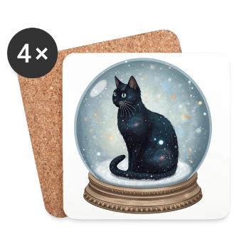 Cosmic Cat in Snow Globe Schneekugel Katze - Untersetzer (4er-Set) - Weiß - Vorne