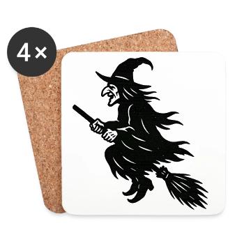 Halloween Witch on Broom Silhouette - Coasters (set of 4) - white - Front