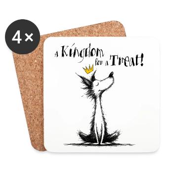 Chien avec couronne – Un royaume pour une friandise ! - Dessous de verre (lot de 4) - blanc - Devant