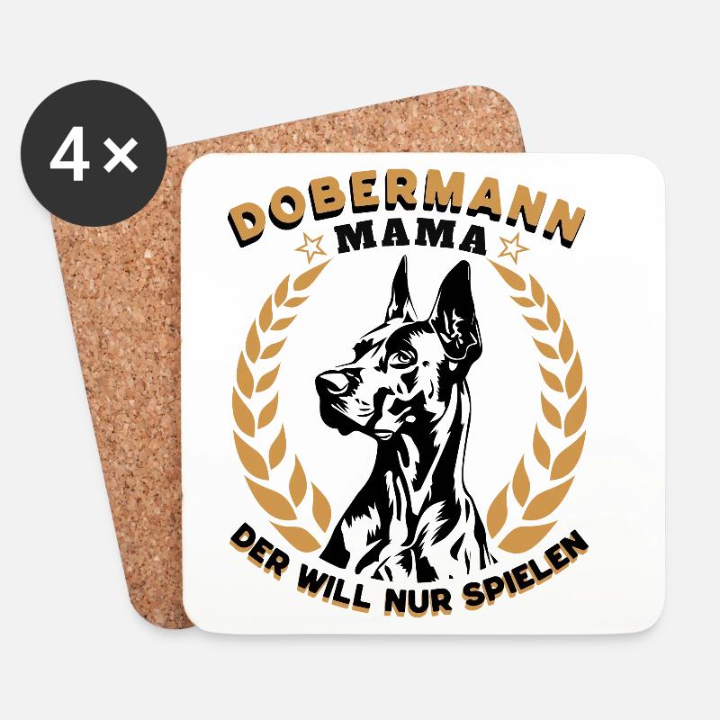 Dobermann Mama – Der will nur spielen - Untersetzer (4er-Set) - Weiß