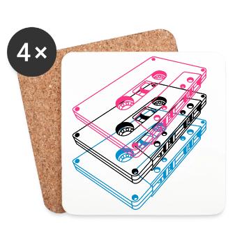 Kassetten 3D – Retro Mixtape Vintage Perspektive - Untersetzer (4er-Set) - Weiß - Vorne
