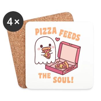 Cute Ghost Pizza Feeds The Soul Funny - Coasters (set of 4) - white - Front