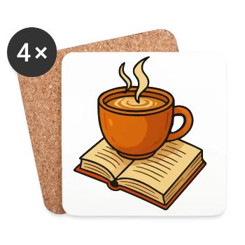 Kaffee über Buch Illustration - Untersetzer (4er-Set) - Weiß - Vorne