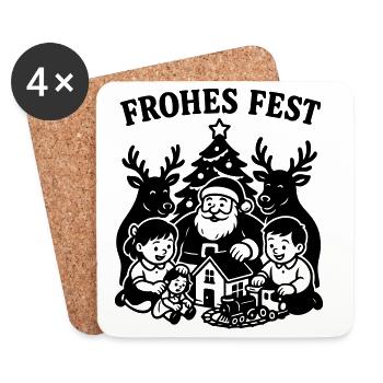 Frohes Fest Weihnachten Kinder Bescherung - Untersetzer (4er-Set) - Weiß - Vorne