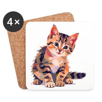 Colorful Geometric Cat Illustration Modern - Coasters (set of 4) - white - Front