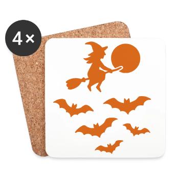 Flying Witch with Bats – Halloween Design - Coasters (set of 4) - white - Front