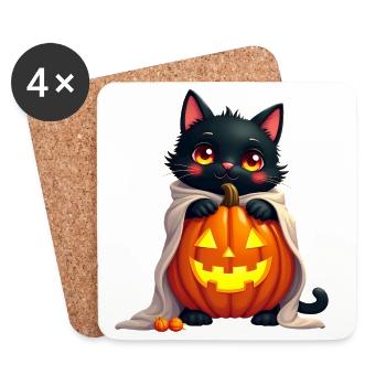Halloween Cat with Halloween Pumpkin - Untersetzer (4er-Set) - Weiß - Vorne