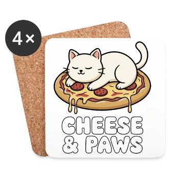 Pizza chat pattes de fromage - Dessous de verre (lot de 4) - blanc - Devant