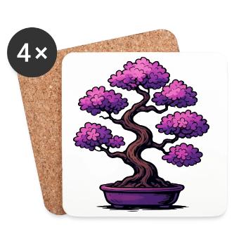 Bonsai Kirschblüten Lila - Untersetzer (4er-Set) - Weiß - Vorne