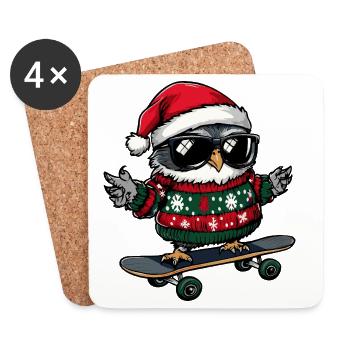 Eule Weihnachten Lustig - Untersetzer (4er-Set) - Weiß - Vorne