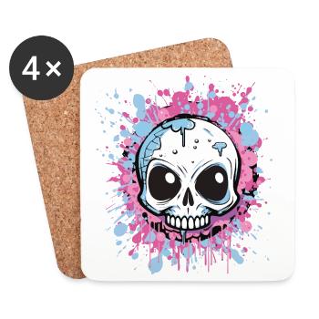 Neon Splatter Schädel Kunst - Untersetzer (4er-Set) - Weiß - Vorne