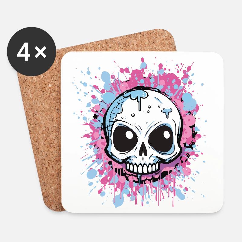 Neon Splatter Schädel Kunst - Untersetzer (4er-Set) - Weiß