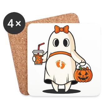 Halloween Fantôme enceinte avec sac citrouille - Dessous de verre (lot de 4) - blanc - Devant
