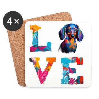 Watercolor Dachshund Love Dog Art – Weiner Dog Dad - Coasters (set of 4) - white - Front